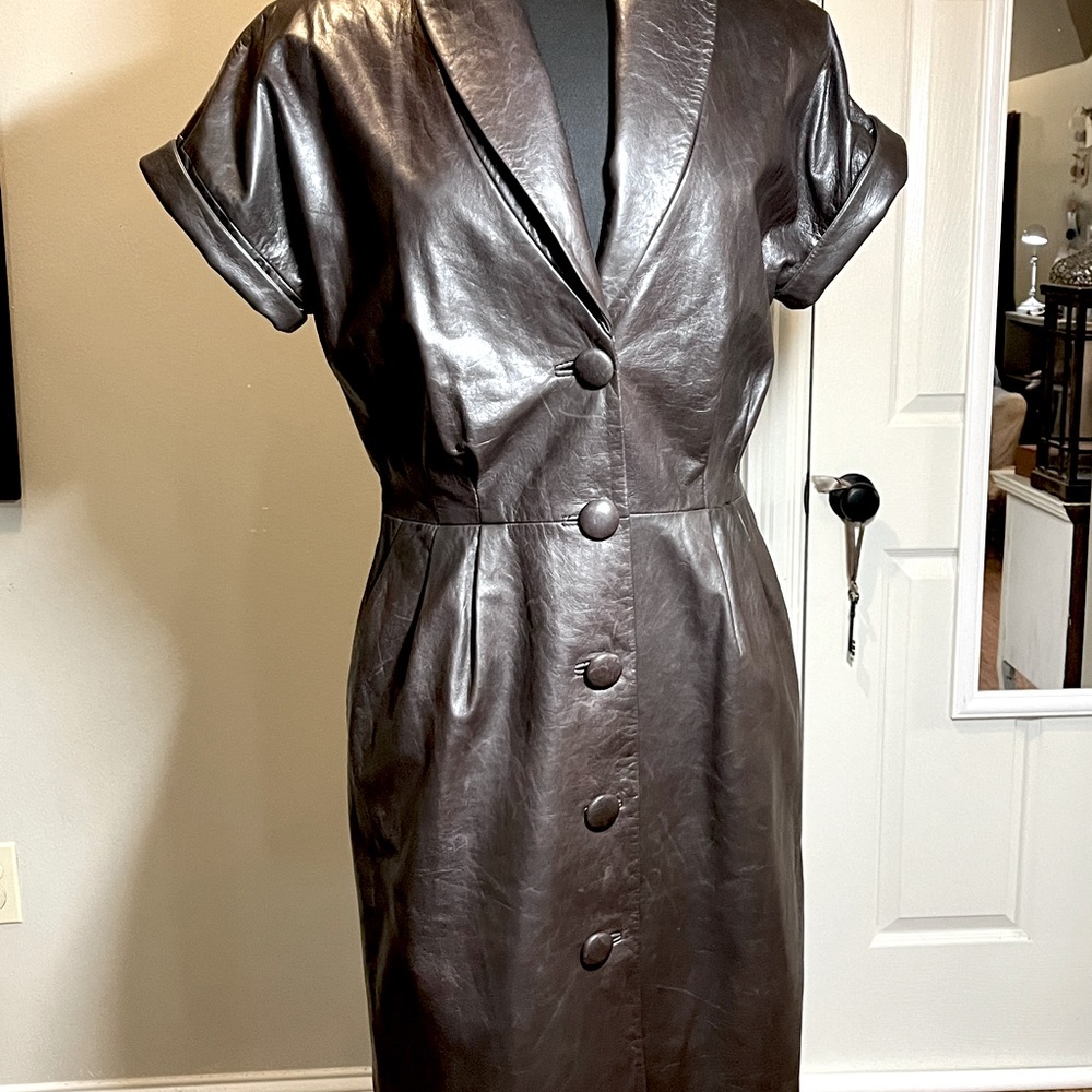 Worth Button Front Leather Dress
